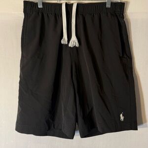 Black Shorts with White Drawstring and Logo